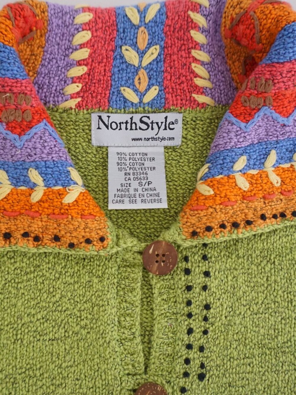 Vintage NorthStyle Green Southwestern Embroidered Button Cotton Blend Cardigan S - Picture 8 of 11